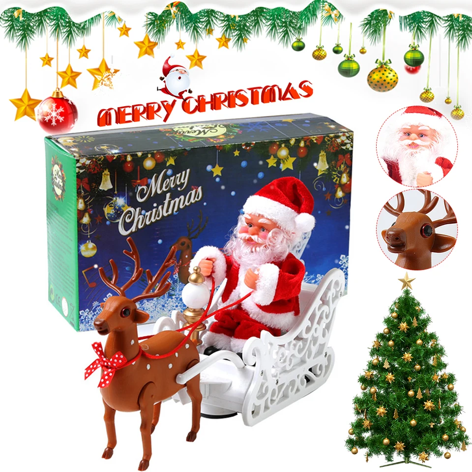 Elektrický Santa Claus a sob sánky Singing & Dancing Dolls Elk Pull Sled Electric Hračky vianočné ozdoby 2024