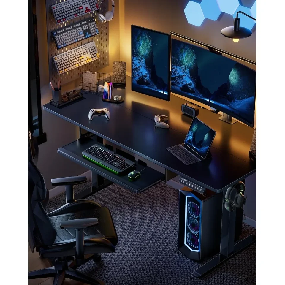 Elektrický stolný stôl s podnosom na klávesnicu, 55x28 palcov nastaviteľná výška Sit Stand Up Desk Desk Desk Com fense