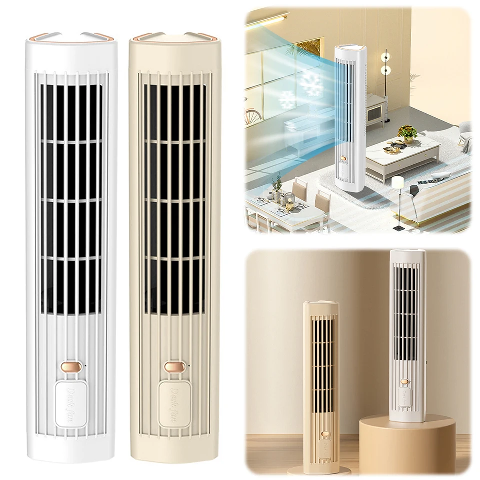Elektrický stolový ventilátor 1200 mAh Mini vertikálna klimatizácia bezbočový veža ventilátor USB Nabíjateľný 3 -rýchlostný bezprostredný chladič podlahového vzduchu