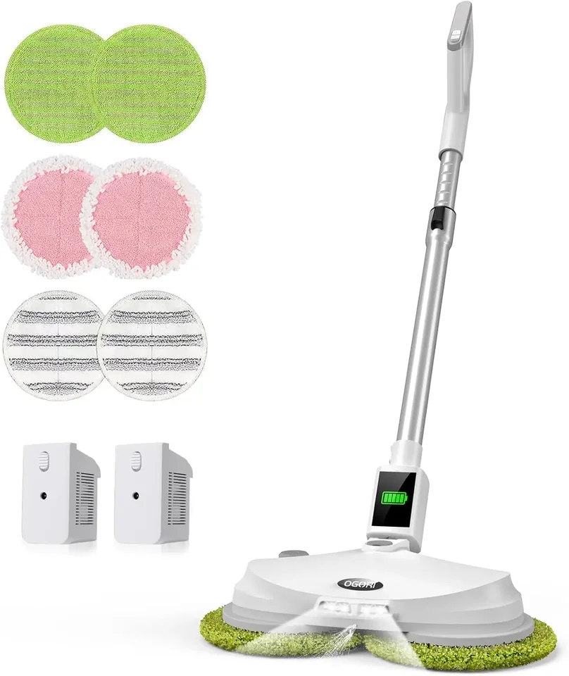 Elektrický točiaci mop - Dual -Motor Floor Cleaner Stroj s vodným sprejom a LED svetlometom - elektrické mopy pre podlahu