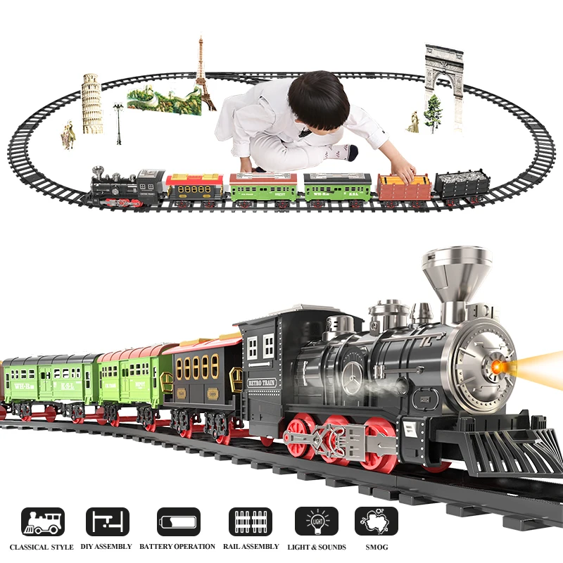 Elektrický vianočný vlak hračiek set automobilovými dráhami parný lokomotívny motor Diecast model vzdelávacie hračky pre deti pre deti