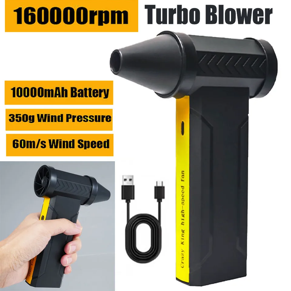 Elektrický vzduchový dúchadlo 160000 RPM bez kefy Motor Turbo Jet Vysoko rýchlosť Turbo Násilný ventilátor USB USB Nabíjateľný výkonný dúchadlo prachu