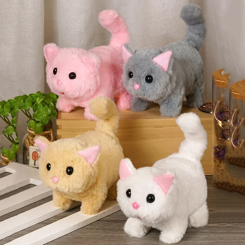 Elektronická interaktívna mačka Kawaii Simulácia plyšových hračiek roztomilé mačky, ktoré sa vrhajú chvost so zvukovými vypchatými zvieratami peluche bábiky