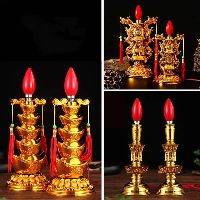 Elektronická odnímateľná sviečka, budhistická modlitebná lampa, LED žiarovka, God of Wealth Lamp, Dragon a Phoenix Lamp, bezpečnostná zástrčka