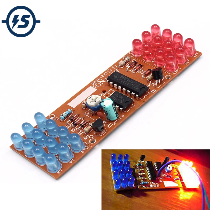 Elektronická súprava DIY červená modrá dvojitá farba blikajúce svetlá strobe NE555 + CD4017 Elektronické cvičné súpravy učenia Suite