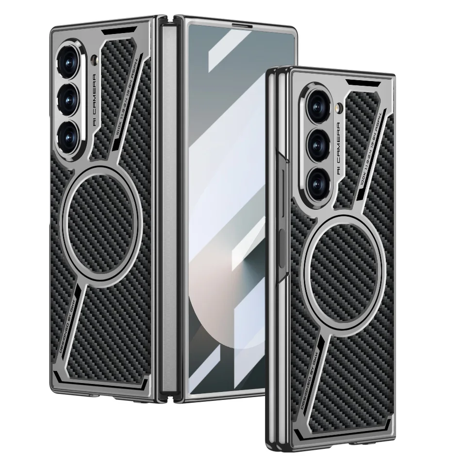 Elektroplatovaný magnetický pre bezdrôtové nabíjacie puzdro pre telefón Samsung Galaxy Z Fold 6 5 -Ploch6 -Ploch5 5G Kožený ochranný kryt