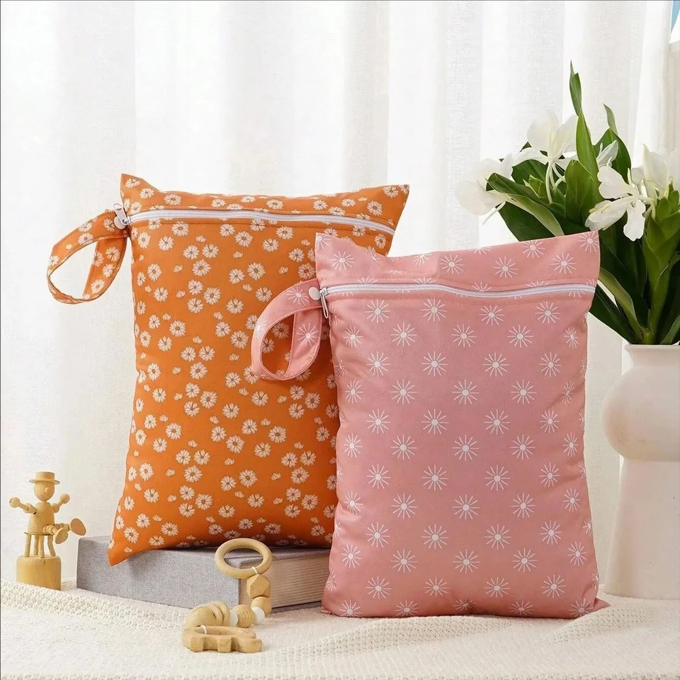 Elinfant 2ks opakovane použiteľný vlhký suchý vrecko, 26x36cm vodotesná taška na plienku prenosné vrecko na plienky