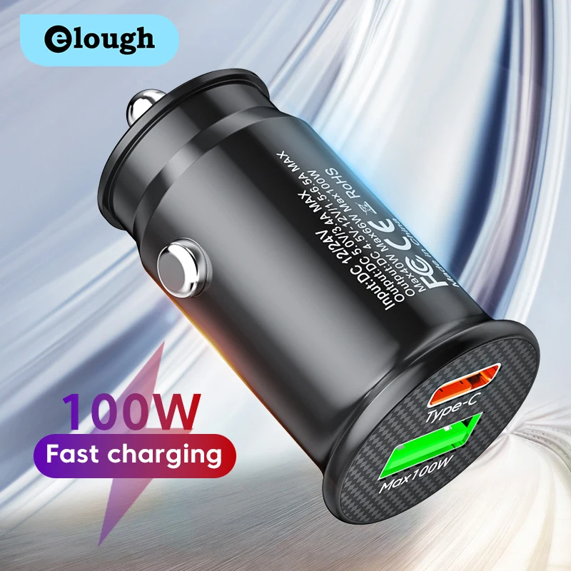 Elough 100 W Dual Port Rýchle nabíjanie UAB A a USB C nabíjačku automobilu pre Huawei P60 Mate 40 30 Xiaomi 13 POCO PD 30W Charger v aute