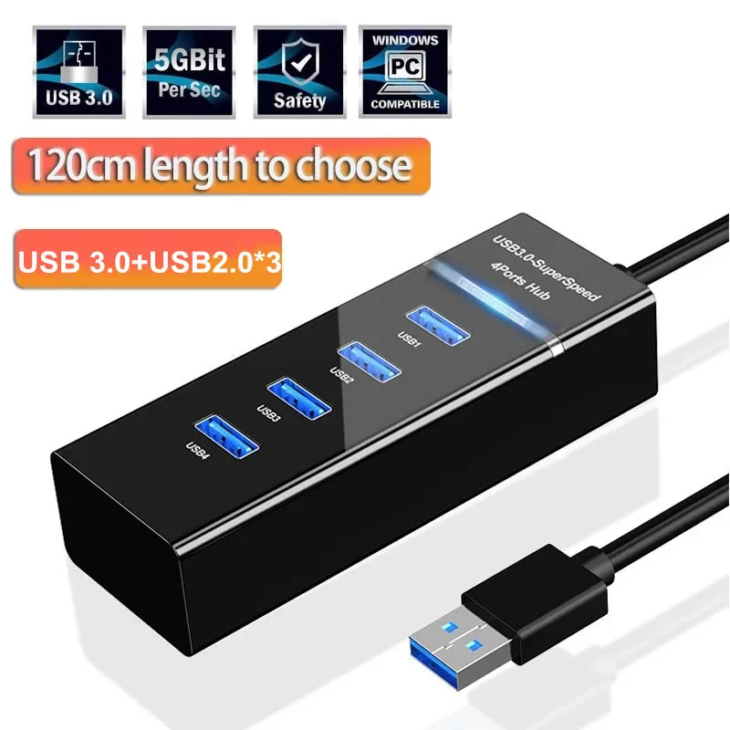 Elough 4 porty USB Hub 3 0 Vysokorýchlostný viacriestorový splitter adaptér OTG pre počítačové príslušenstvo Xiaomi Lenovo PC