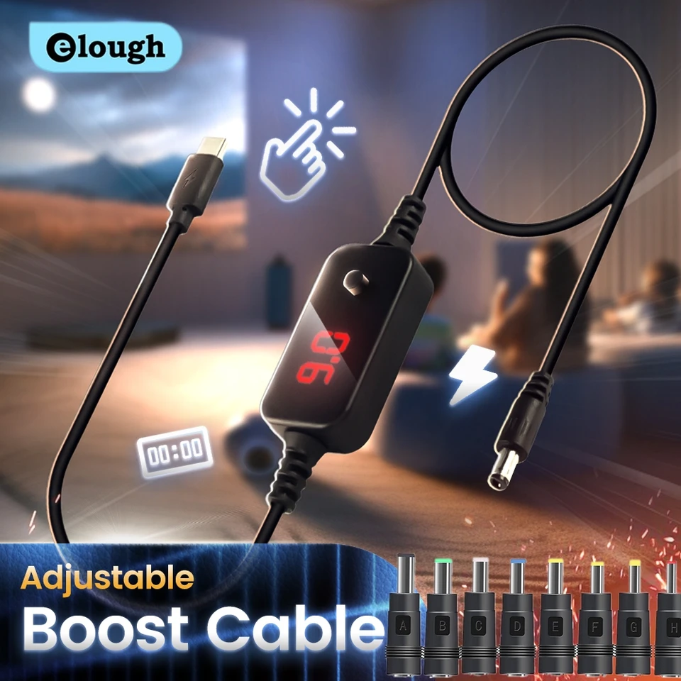 Elough Typ C až DC Boost Connector Connector USBC DC 5V/9V/12V/15V/20V WiFi na napájací kábel Kábel Kábel pre notep WiFi Router