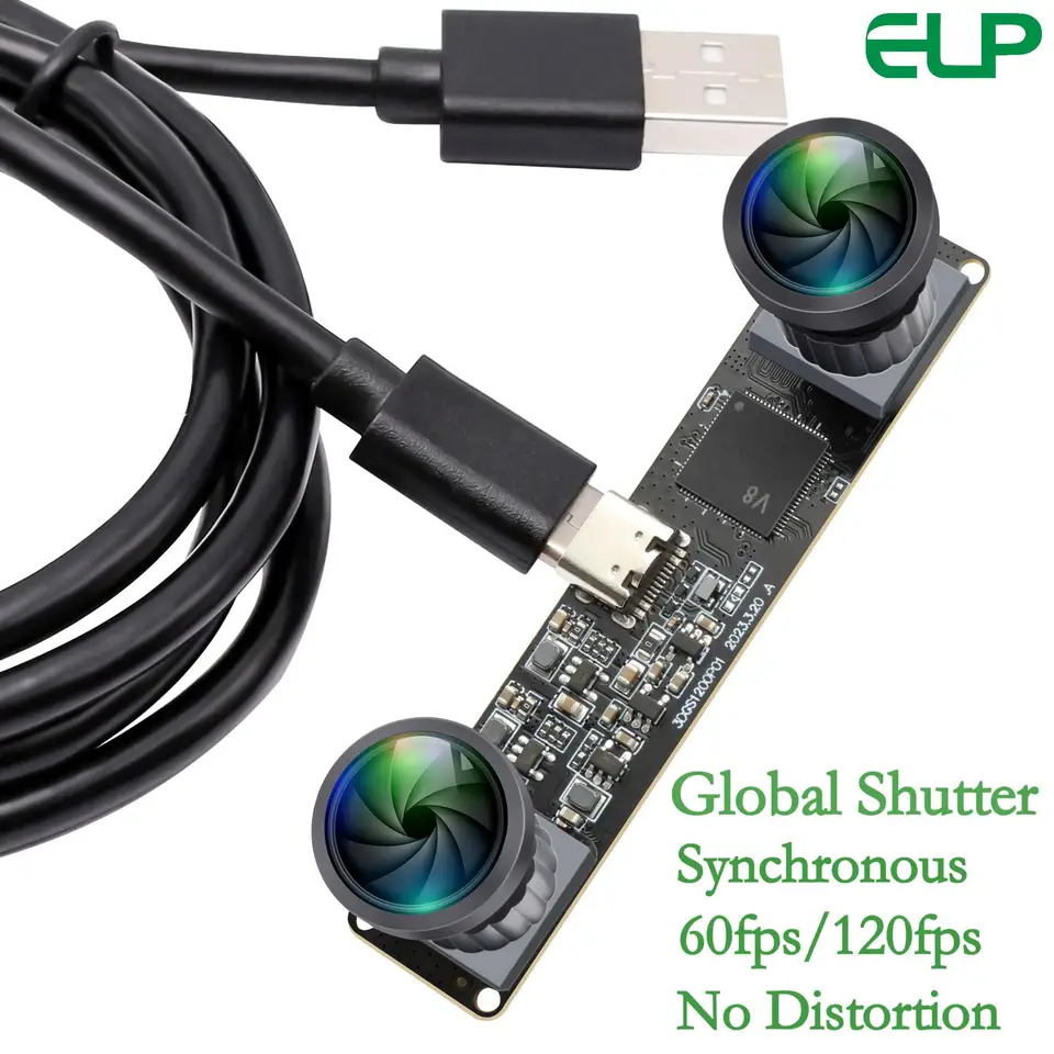 ELP Synchrónny 3D stereofónny fotoaparát USB 60fps 120fps Mini 1200p Global Shutter Camera Modul bez skreslenia širokouhlého objektívu