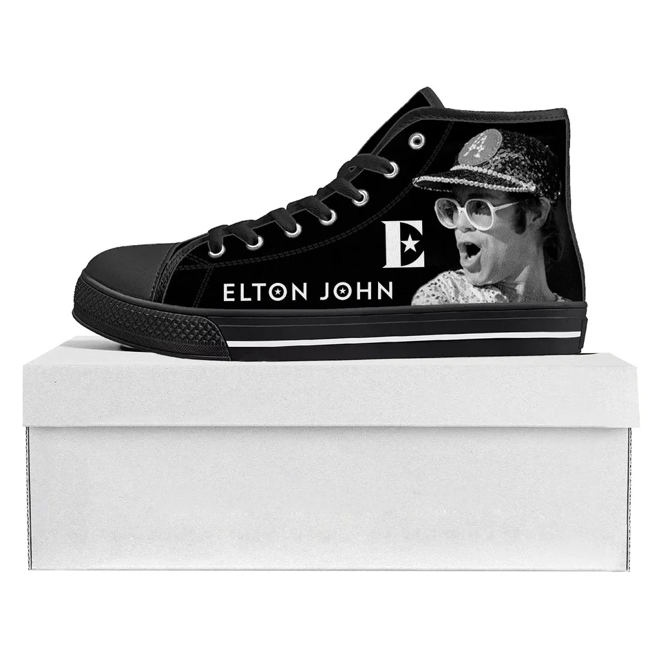 Elton John Pop Rock Singer High Top Kvalitné tenisky Pánske dámske teenager plátno tenisky Casy Pár topánky Vlastná topánka