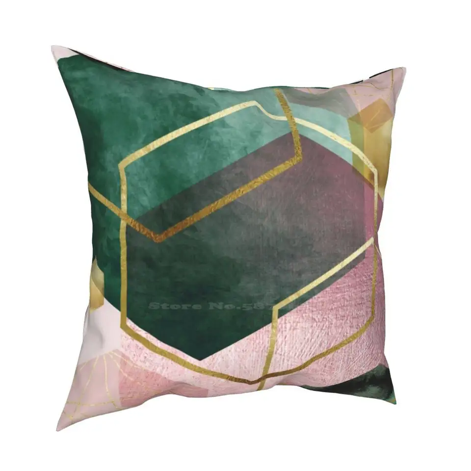Emerald Green and Pink Geo č. 1 Domáca pohovka automobil vankúš vankúš Abstrakt smaragd zelený tmavo zelený lovec zelenú bielu farbu
