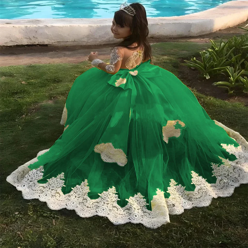Emerald Green Pageant Flower Girl Šaty