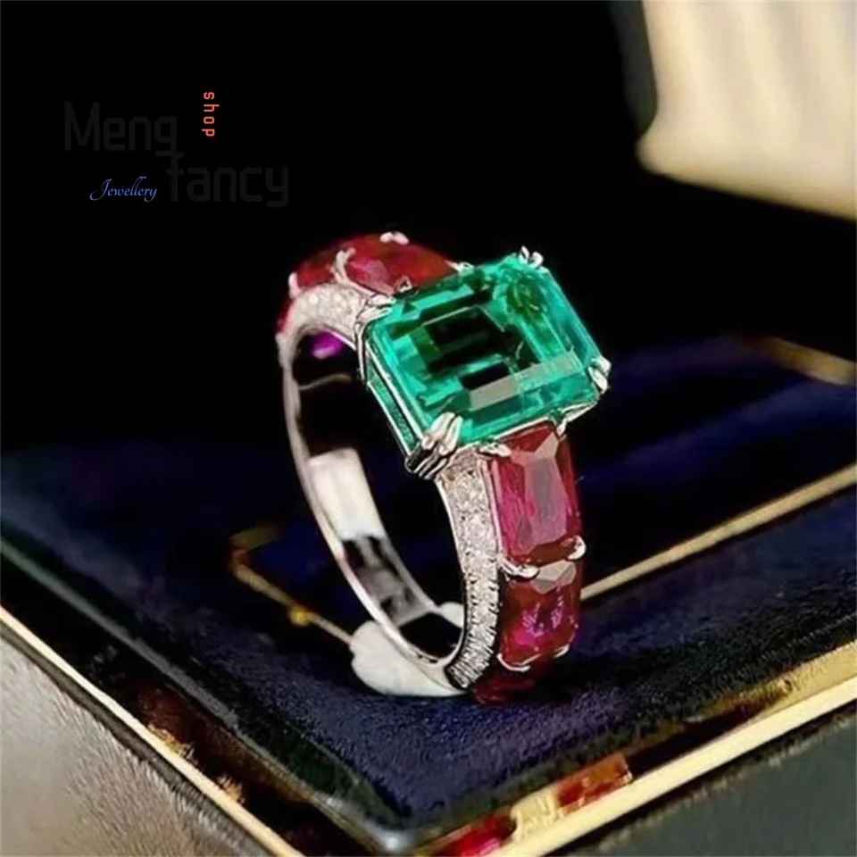 Emerald Red Corundum Ring Set Delicate Fashion Pohodlná malá princezná Jednoduchá elegantná vysokokvalitná luxusná kvalita jemných šperkov