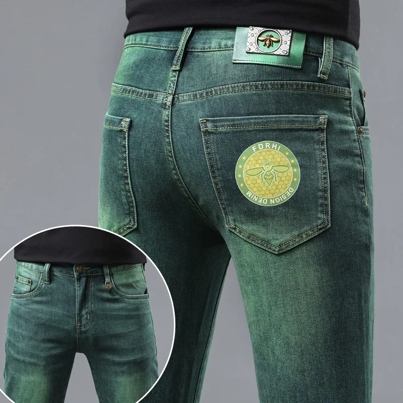 Emerald zelené džínsy Pánske high-end cenovo dostupné luxusné móda Slim Fit Stretch osobnosť Všetky porovnávanie priame dlhé nohavice