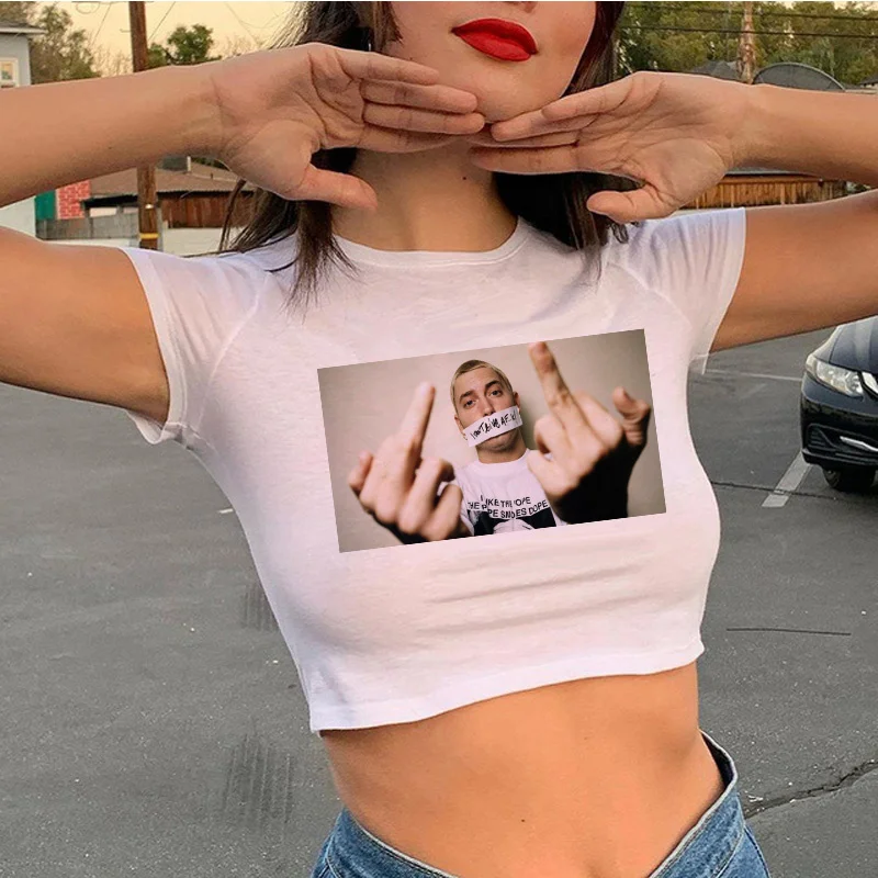 Eminem Crop Top Women Casual Vintage Kawaii Harajuku Kawaii T tričko Ulzzang Aestetic