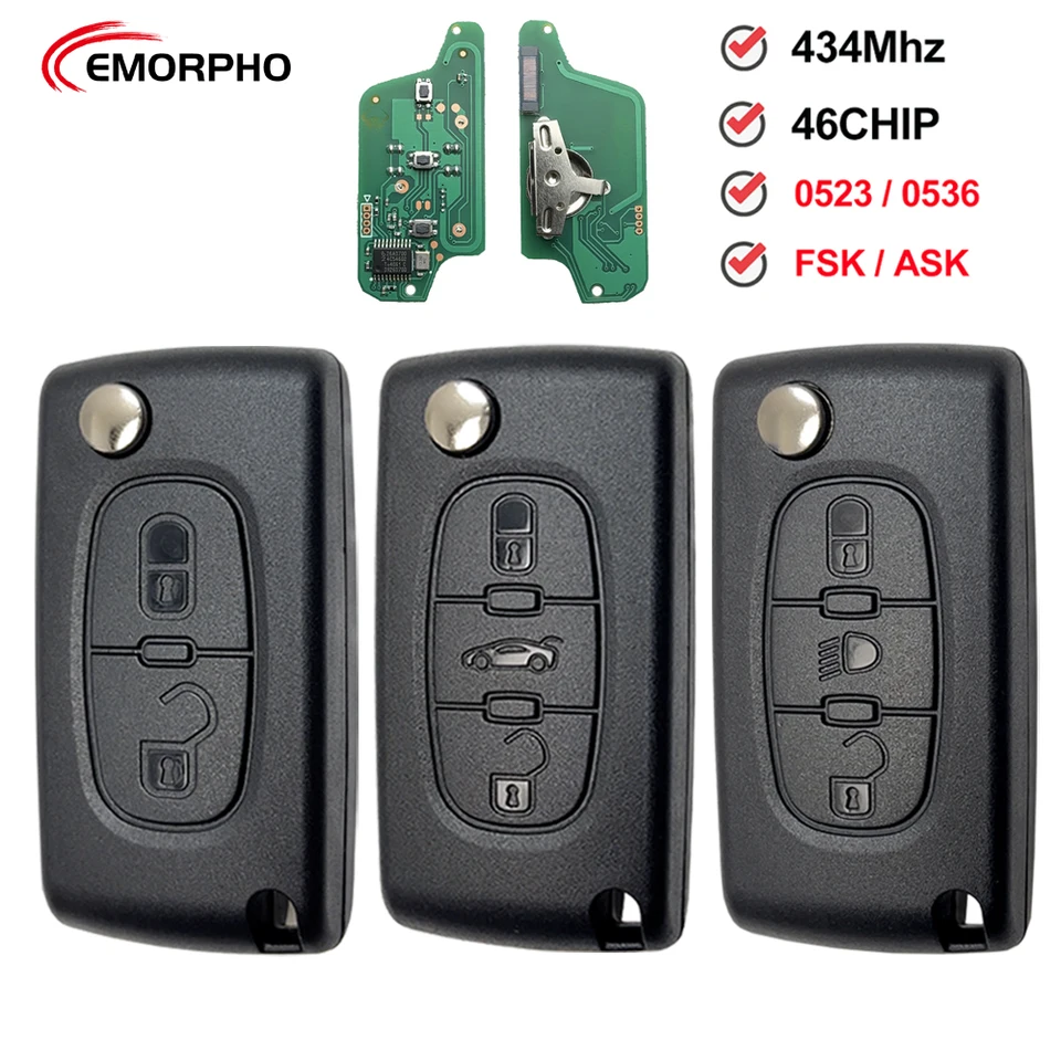 Emorpho Flip Dzdávny automobilový kľúč pre Citroen C2 C3 C4 C5 C6 XSara Berlingo pre Peugeot 207 307 308 407 607 807 Ask FSK CE0536 CE0523