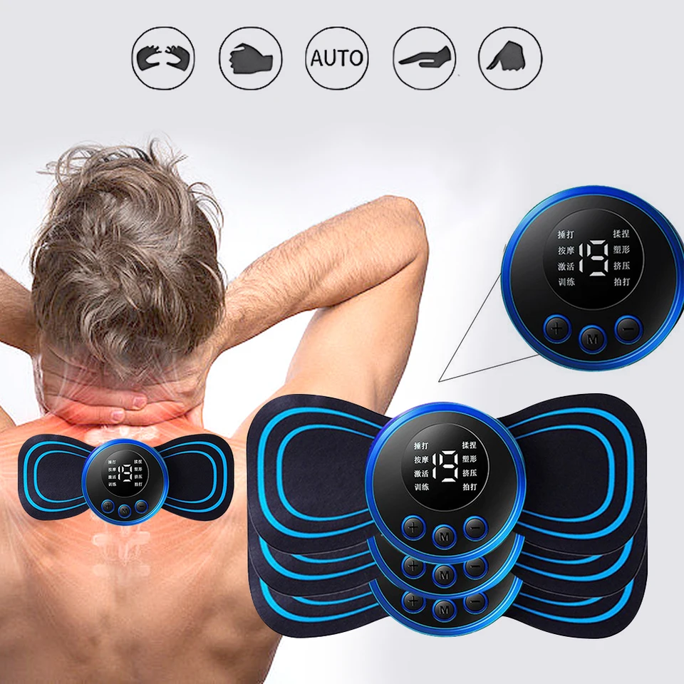 EMS Masáž krku LCD vystavuje elektrický masážový krk krk zadná náplasť 8 režim pulz svalové stimulátor prenosná reliéfna bolesť