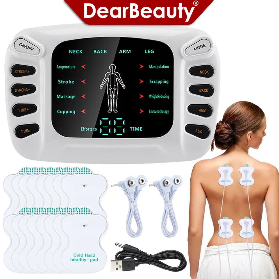 EMS Tens Massager Digital Fyzioterapeutické stroje s 8 režimami mikroprúdový masážny masážny svalový stimulátor na telesný relax