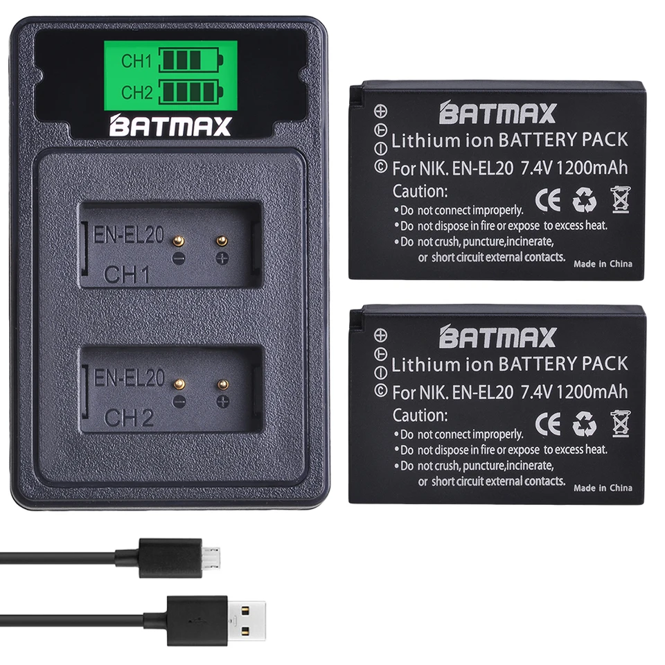 EN-EL20 EN EL20 EN EL20A Batéria + LCD DUAL USB nabíjačka s portom typu C pre Nikon COOLPIX P1000 Nikon1 J1, J2, J3 Nikon1 AW1