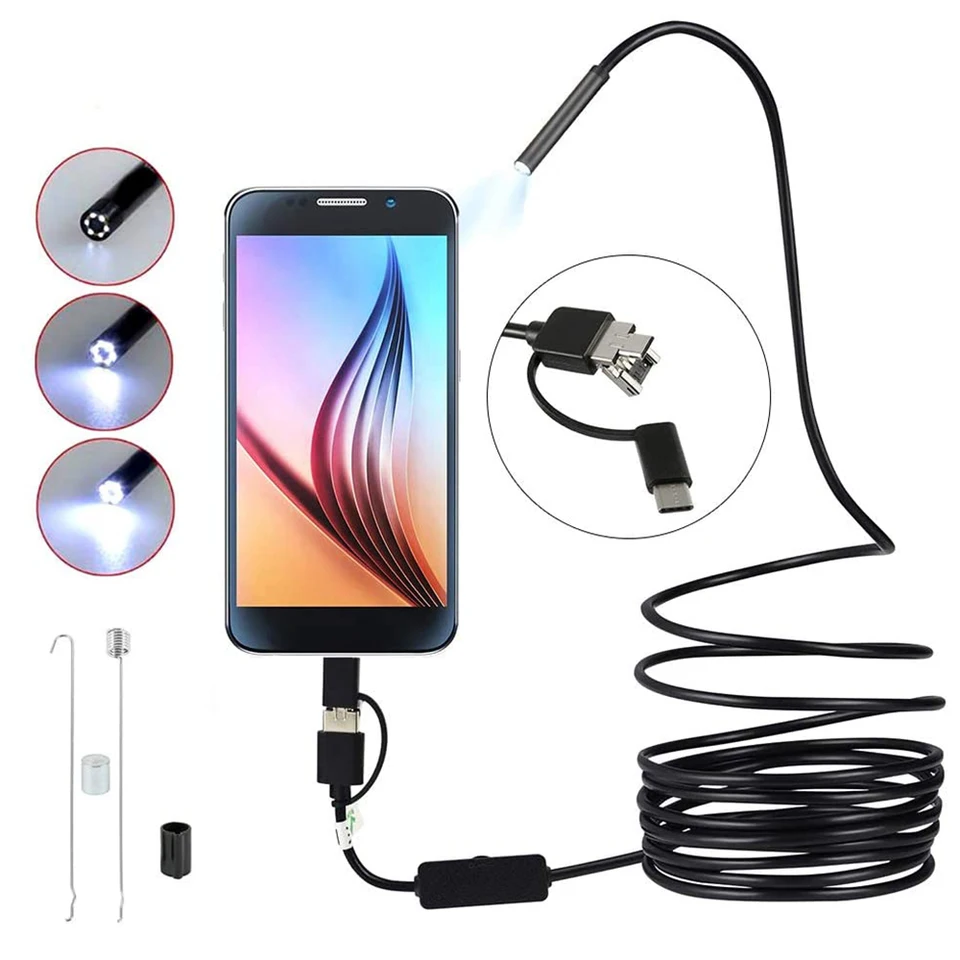 Endoskop 0,3 MP endoskop 3 v 1 endoskopu pracuje s mobilným zariadením s Androidom s nastaviteľnými LED diódami 1/2/5 metrov IP67 nepremokavý