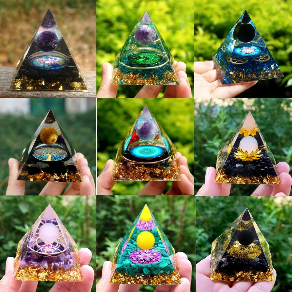 Energetický generátor Orgone pyramídový ametyst Peridot Liečba prírodného krištáľového reki čakra generátor Orgonit pyramídový meditačný nástroj
