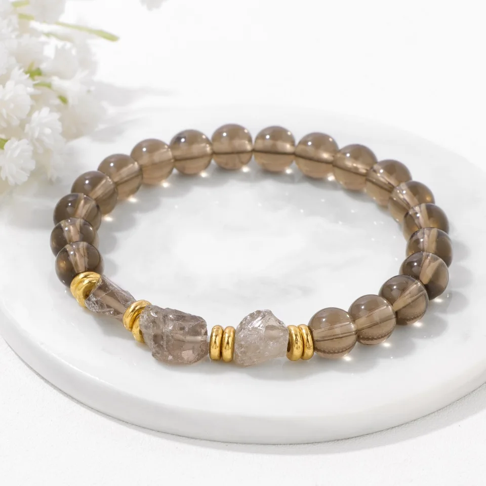 Energia Prírodný kremeň kamenný náramok pre ženy Smoky Crystal Quartz Korálkový náramok pre mužov Bangles Bangles Liečivé šperky meditácia