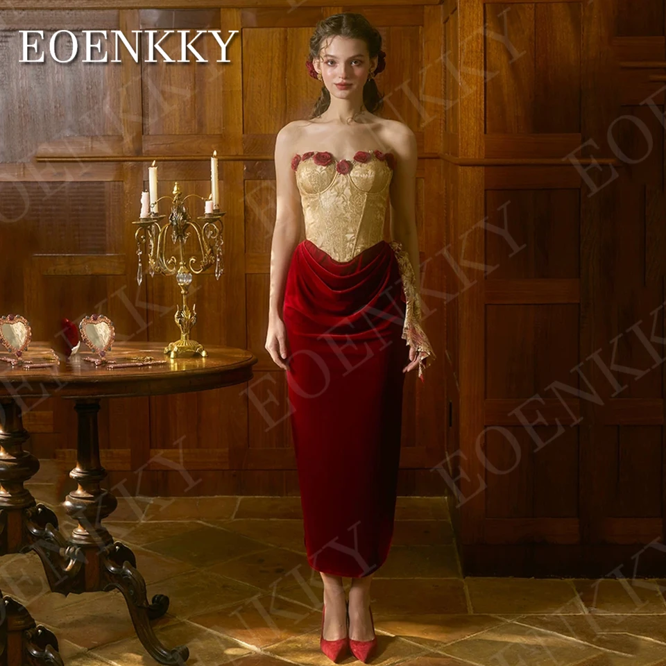 Eoenkky Vynikajúce zamatové večerné šaty Ženy Elegantné morské panna miláčik krk prom prom sprievodné šaty kleider für besondere anlässe