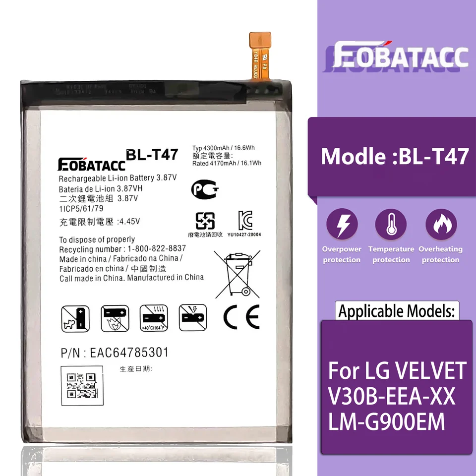 EOTABACC 100% Nová originálna batéria BL-T47 pre LG Velvet 4G V30B-EEA-XX/LM-G900EM BATÉRIA PLYTA +Nástroje