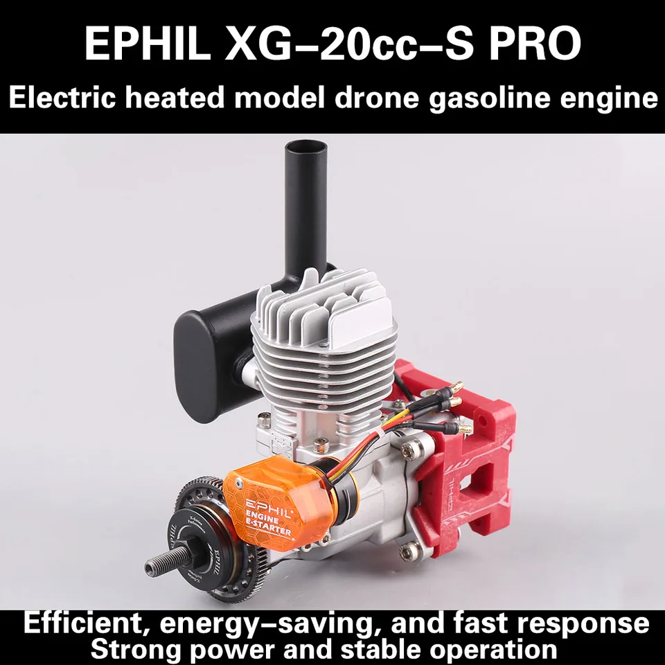 Ephil XG-20CC-S Pro Aircraft Model benzínového motora Horúca hlava Elektrický štart na bočné riadky s jedným valcom pevné krídlo