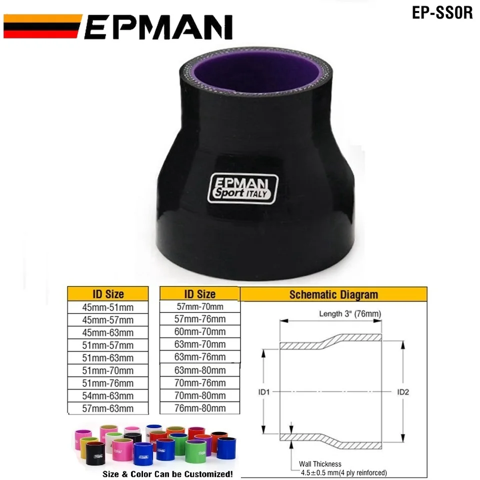 EPMAN Turbo Intercooler PIPE 4-Lásterový silikónový prechodný hadicový reduktor hadice Viacnásobné veľkosti pre BMW Mini Cooper EP-SS0R7076