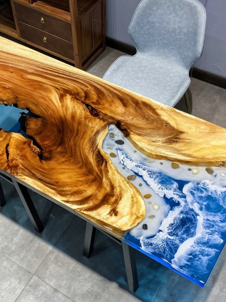 Epoxidová živici rieka River Plank masívne drevo guľa Ocean konferenčný stolík vlna čaj nový čínsky štýl
