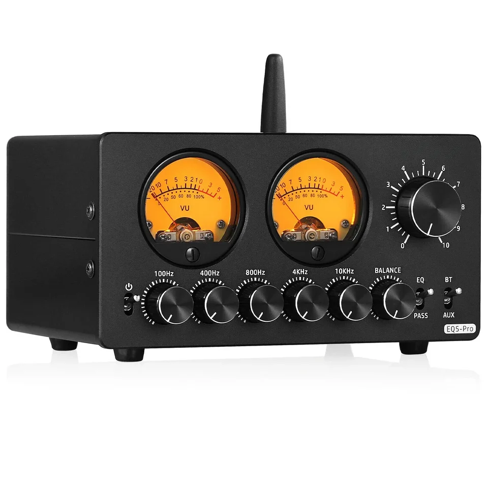 EQ5-VU Bluetooth 5-pásmový predzosilňovač EQ EQUIZER AUX Analog Audio procesor pre reproduktor/zosilňovač s meterom VU