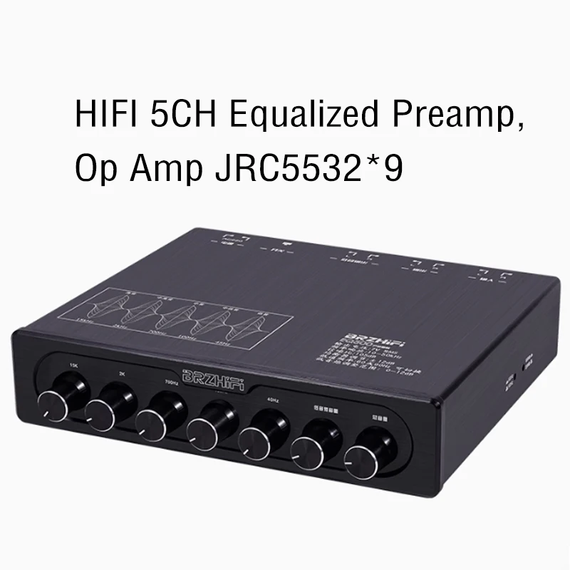 EQ500 HIFI Preposilňovač 5 odsekov EQ Tone Audio Efektor Efektor malého mixéra vyrovnaný 2.1 kanálový predzosilňovač