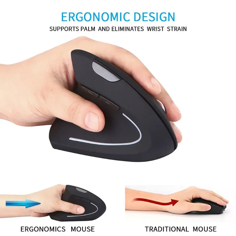 Ergonomická vertikálna myš 2.4g Wireless ľavá ruka počítačové herné myši 5D USB Optická myš
