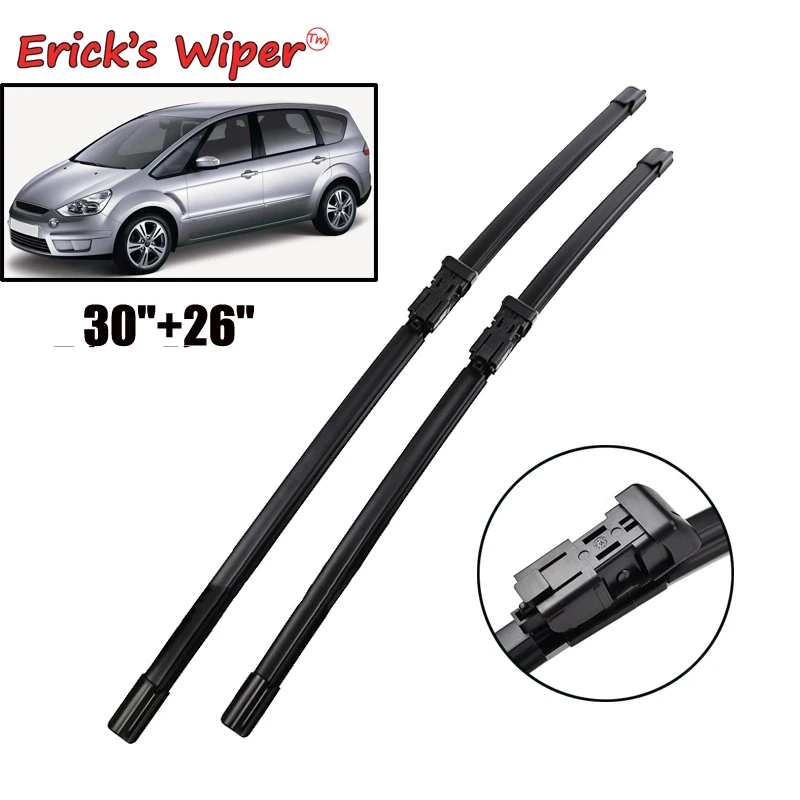 Erick's Wiper LHD Front Wiper Blades pre Ford S -Max 2006 - 2015 čelné sklo Černé sklo Čisté okno Dážďové kefy 30 