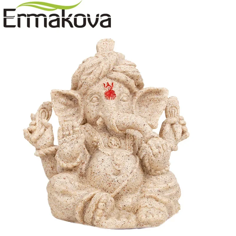 Ermakova Indian Ganesha Socha vinobranie slonové sochárstvo Fengshui Prírodné pieskovcové remeslo Ganesha figurína domáci stôl Darček