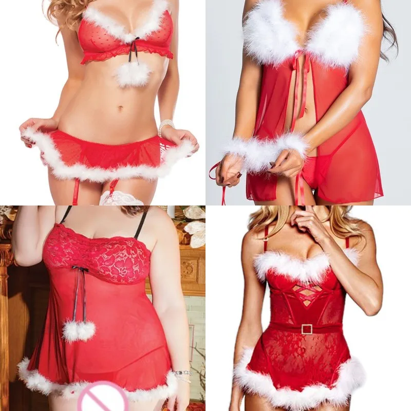 Erotické vianočné pyžamy dámske spánkové oblečenie Strappy sexy červené spodné prádlo set prsia vystavenie podvenej sukňovej zvádzania nočné košele