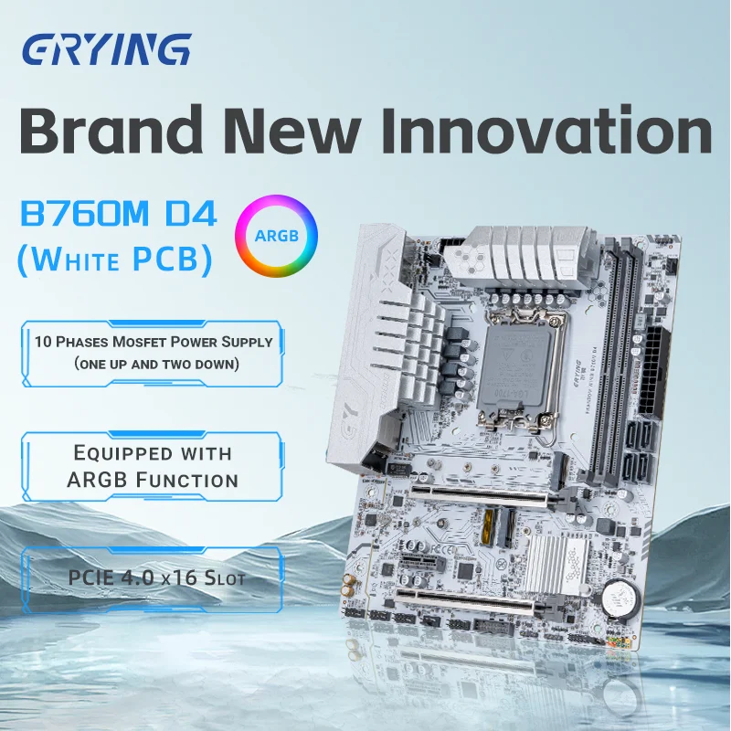 Erying B760M D4 ARGB Základná doska biela doska PCB LGA 1700 Podpora Core i3/i5/i7/i9 12. 13. procesor DULAMER DDR4 Pamäť DDR4