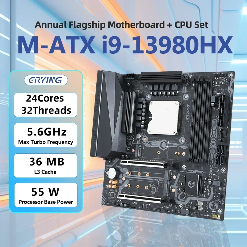 Erying DIY Gaming PC Základná doska s palubnou jadrou CPU vkladateľská súprava I9 13980HX DDR5 5600 24C32T Desktop Set