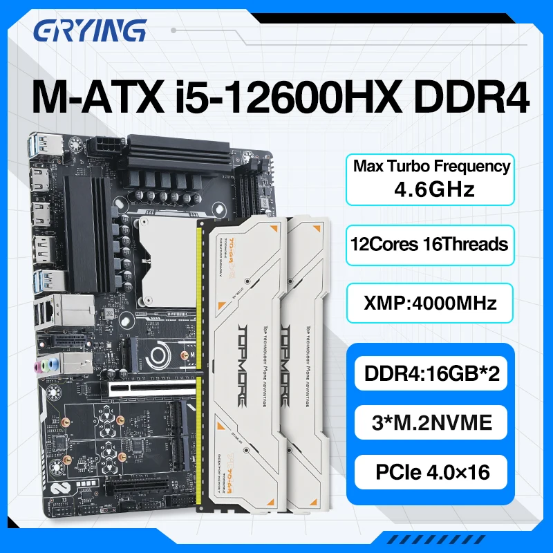 Erying DIY PC Gamer Základná doska CPU RAM Combo Interposer Kit i5 12600HX 12C16T 16 GB*2 DDR4 XMP 4000MHz RAM Placa Mãe LGA 1151