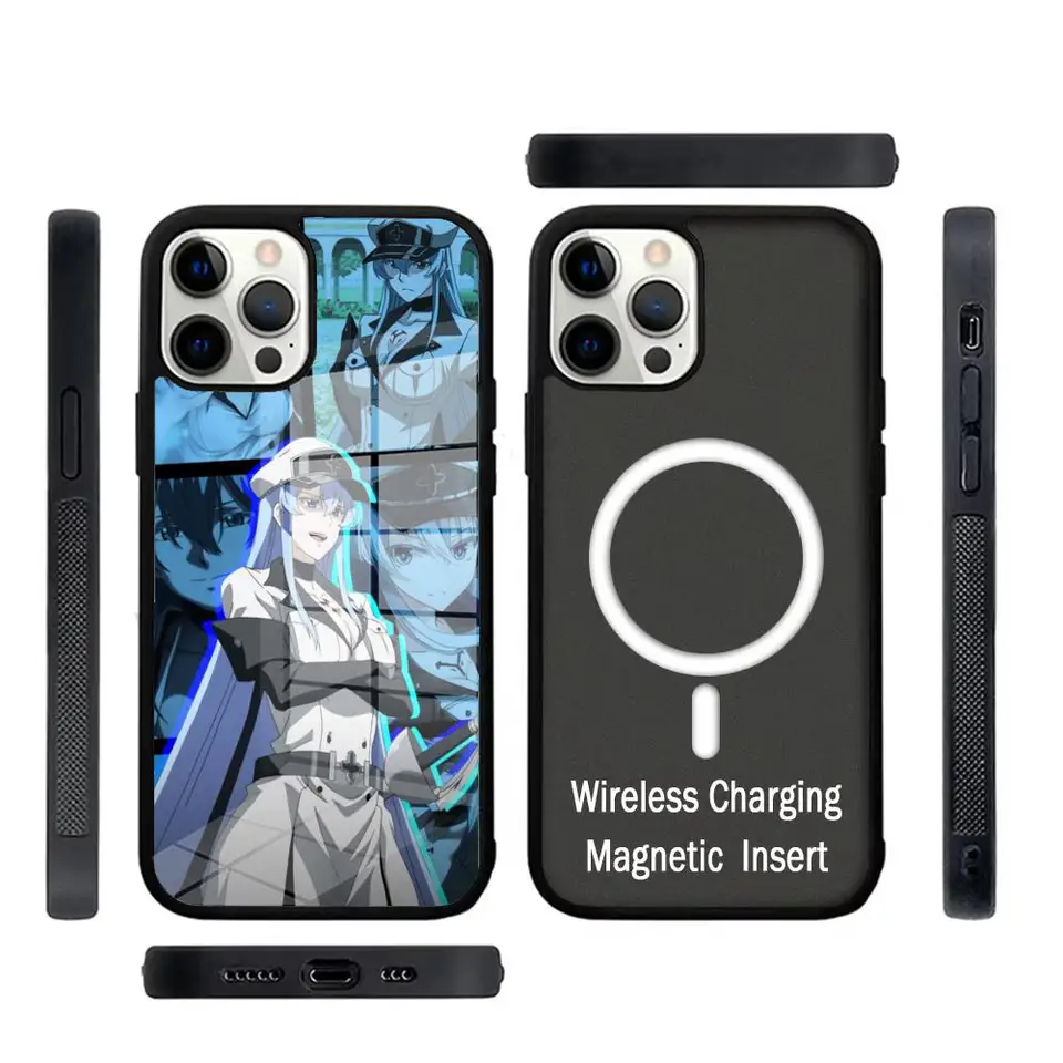 Esdeath Akame Ga Kill Anime Telefon Case Glass pre iPhone 16 15 Promax 14 13 Pro 12 11 Magnetické nabíjacie obaly