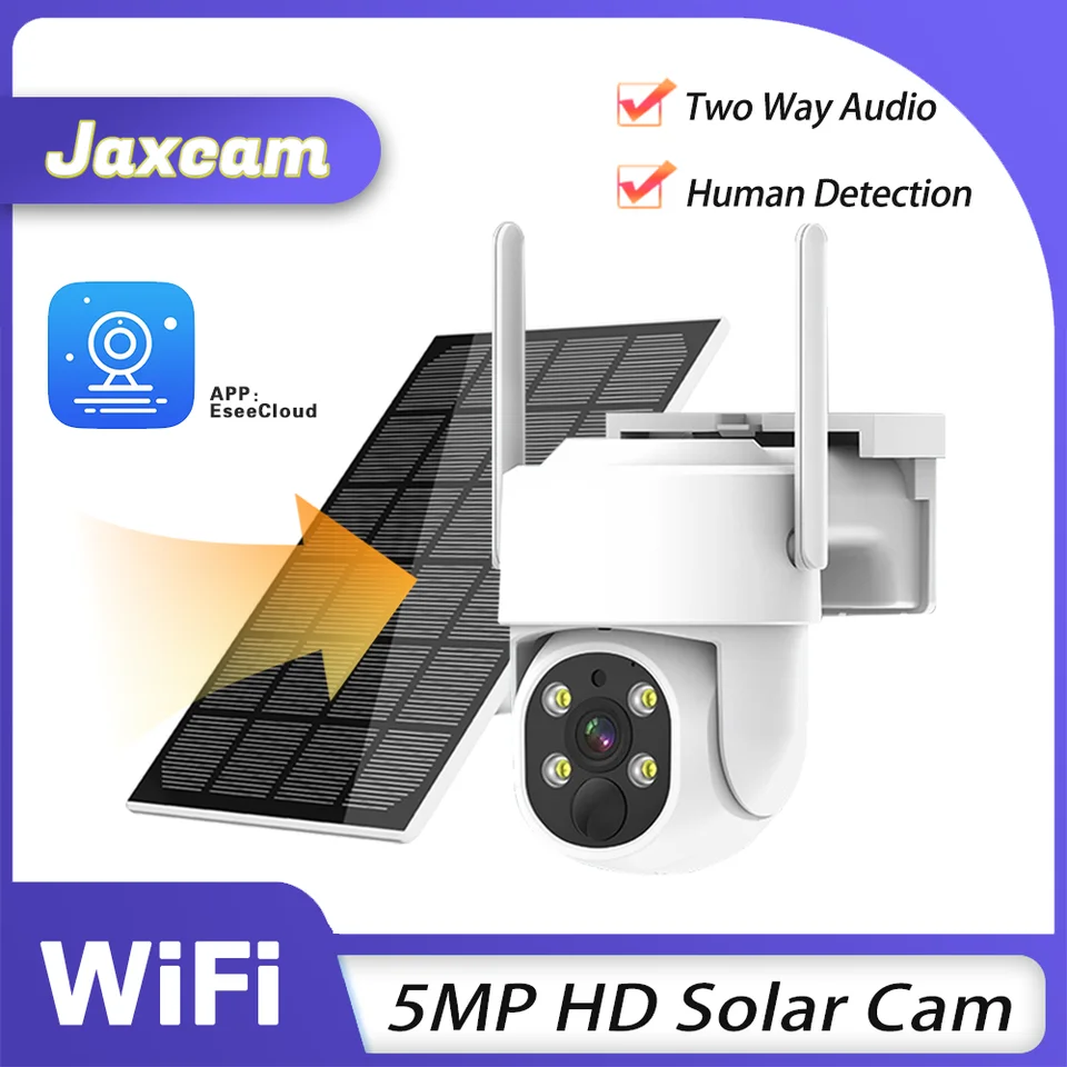 Eseecloud 5MP WiFi Solar Security Camera Farba nočného videnia Fotoaparát solárny panel Nabíjateľná batériová nepremokavá CCTV fotoaparát CCTV