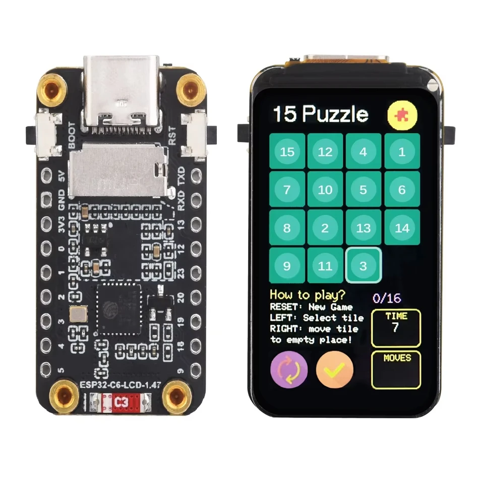 ESP32-C6 1.47LCD Vývojová doska mikrokontrolérov na palube dosky Držiteľa karty SD RGB WiFi Bluetooth