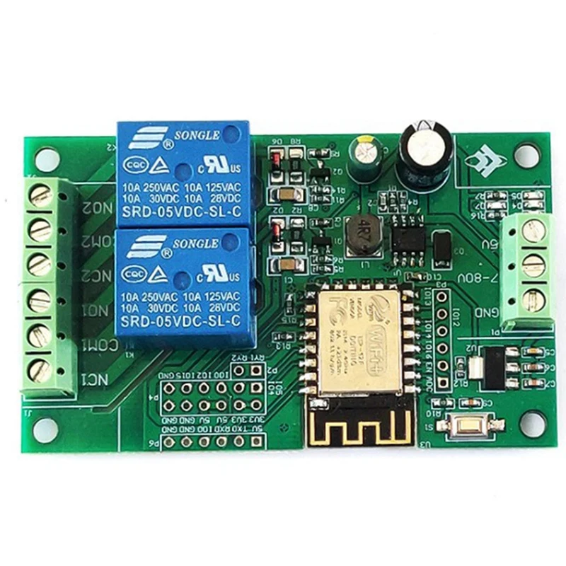 ESP8266 ESP-12F WiFi Relay Modul 2Channel 5V/8-80V Sieťový prepínač pre Arduino IDE Smart Home App Control Ovládanie