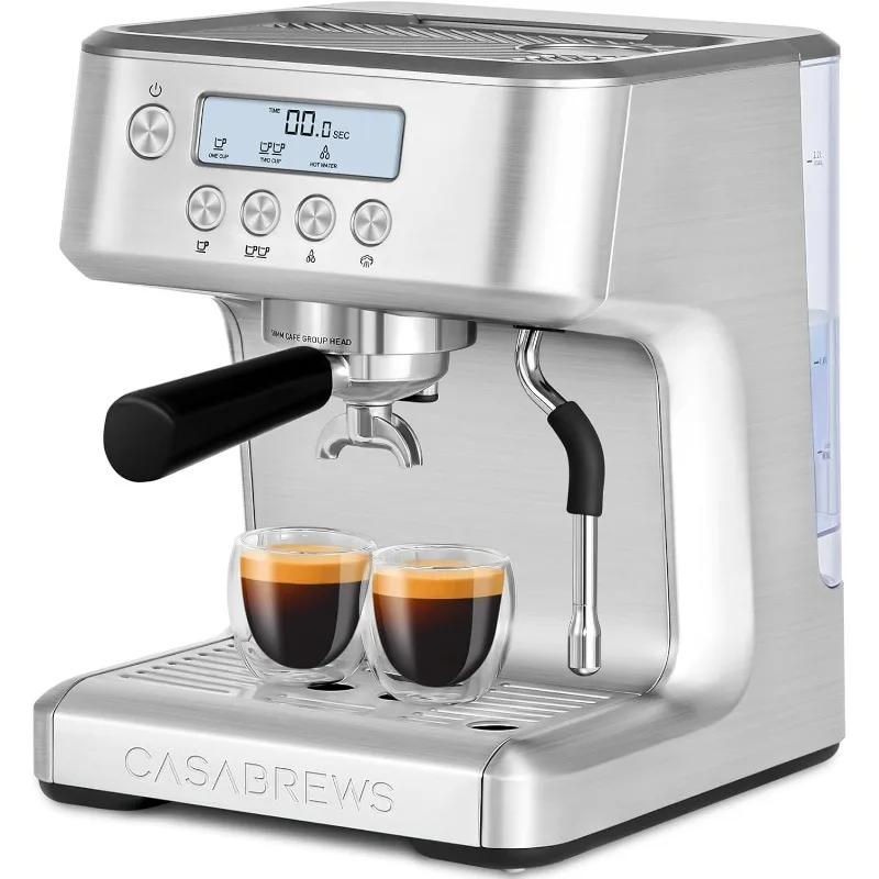 Espresso Stroj s LCD displejom, výrobca cappuccino Barista s parnou prútikmi s farbou mlieka, nastaviteľná extrakčná teplota