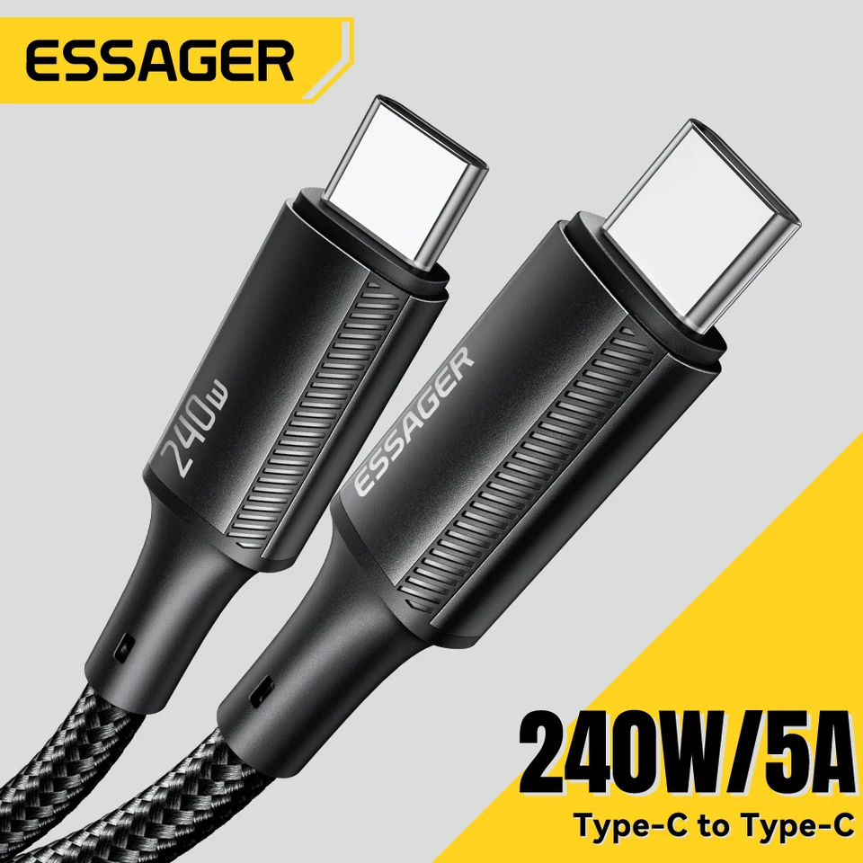 ESSAGER 240W USB Typ C až USB C Kábel pre iPhone 15 MacBook Huawei Samsung Galaxy S24 PD Rýchle nabíjanie nabíjania 5A USB C kábel
