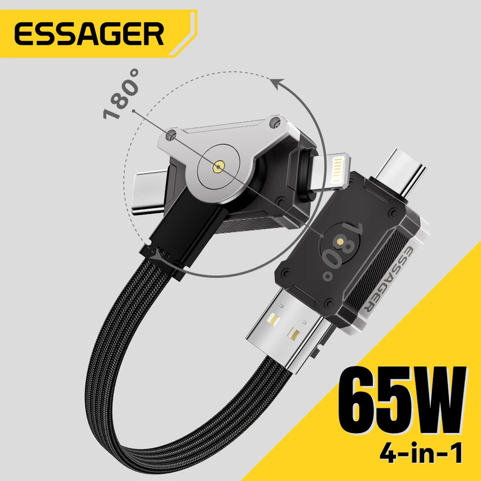 Essager 65W 4 in 1 USB C kábel mecha rýchly nabíjajúci kábel pre iPhone 16 15 14 Xiaomi MacBook Typ C Multi port rýchleho nabíjania drôtu