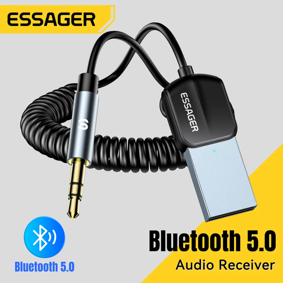 Essager Bluetooth 5.0 Prijímač Adapter Aux káblové prijímač Reproduktor Handfree 3,5 mm Jack Audio Music USB Car Bluetooth vysielač
